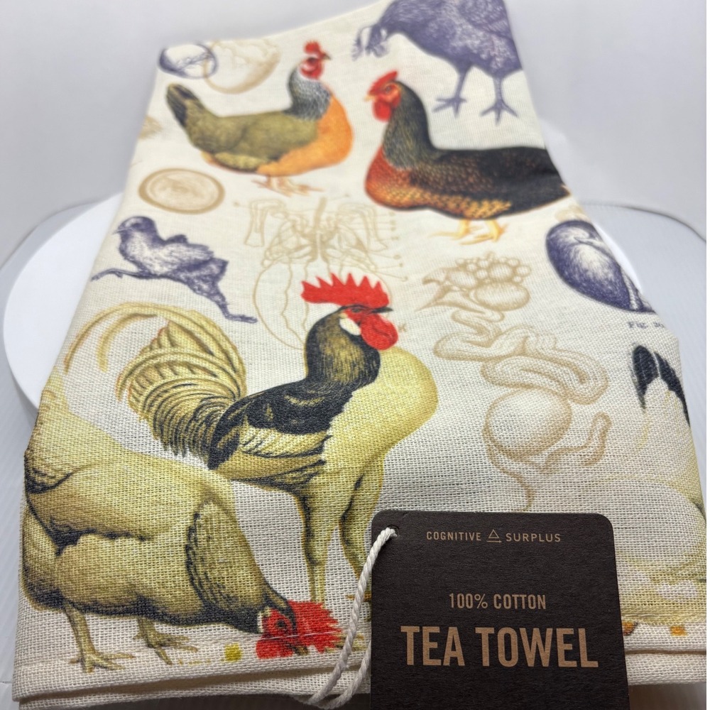 Cognitive Surplus 100% Cotton Tea Towel Rooster Chicken Farmhouse Kitchen Decor